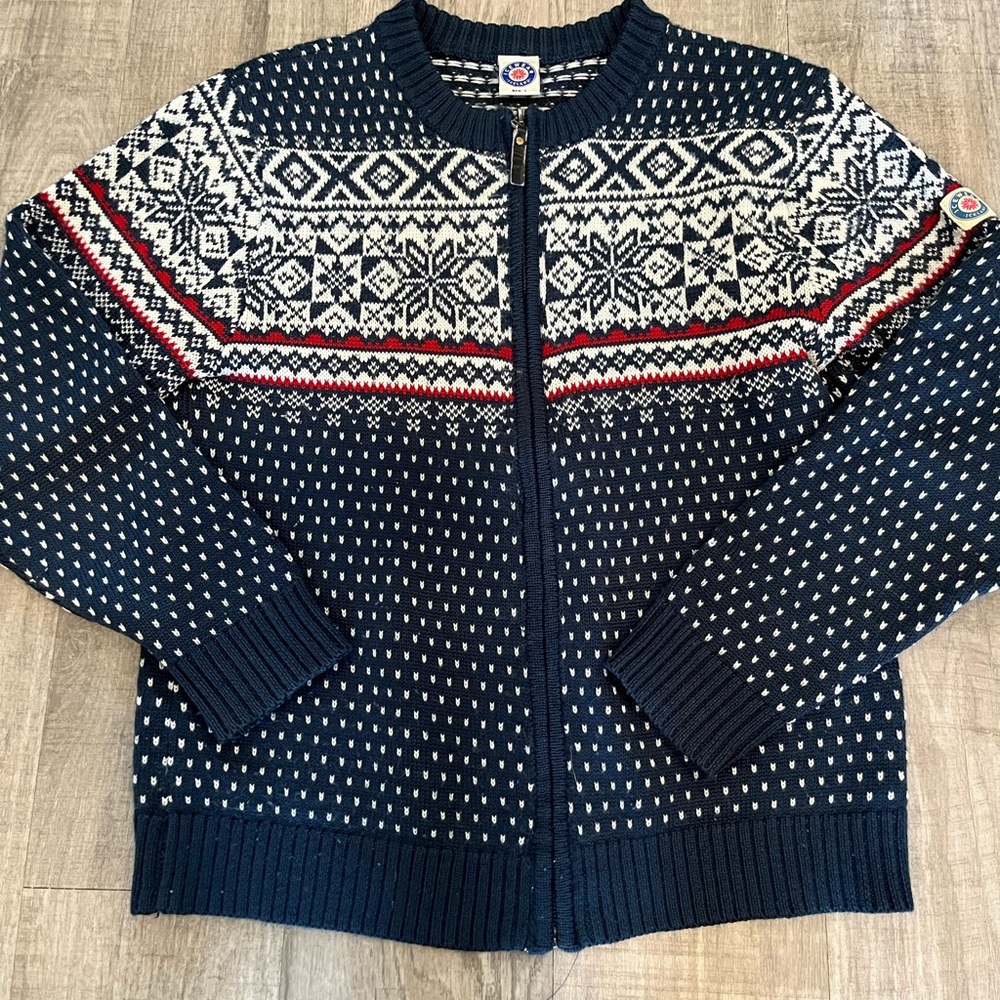Icewear Iceland Navy Blue fair isle Zip-Up Sweater wool blend